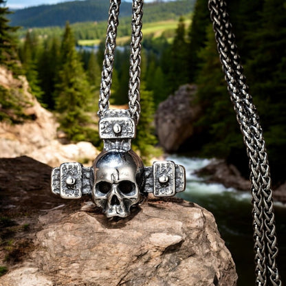 Collier-Homme-Pendentif-SKULL-homme-tête de mort-crâne-montagnes-Forest