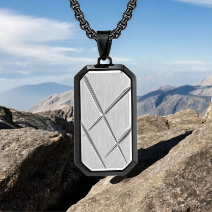 Collier- homme- pendentif PLAQUETTE LUXE II™-MILLITAIRE-ARGENT-MONTAGNES-CIEL-BLEU