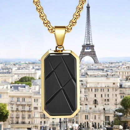 Collier- homme- pendentif PLAQUETTE LUXE II™-MILLITAIRE-OR-PARIS-VILLE