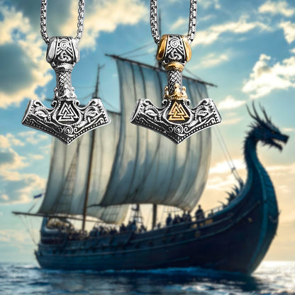 Collier-homme-pendentif-ancre-viking-duo-bateau-viking-dragon