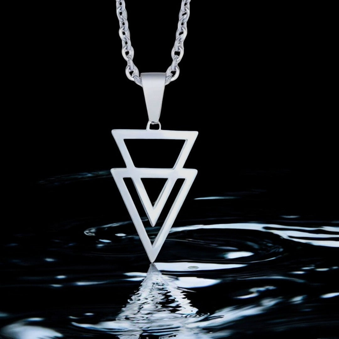 Collier-homme-pendentif-argents-deux-triangles-inversés-eau-noir