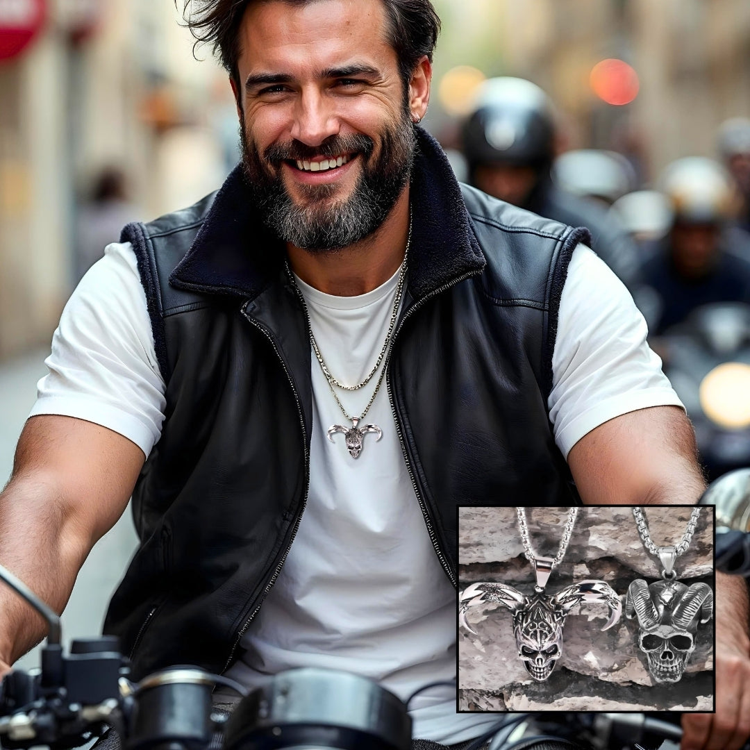 Collier-homme-pendentif-démon-cornes-acier-homme-élégant-cuir-noir-Européen-rue-moto-