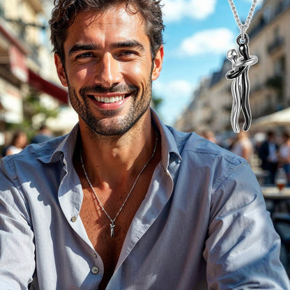 Collier COUPLE AMOUREUX pendentif couple homme femme homme élégant souriant extérieur argent noir