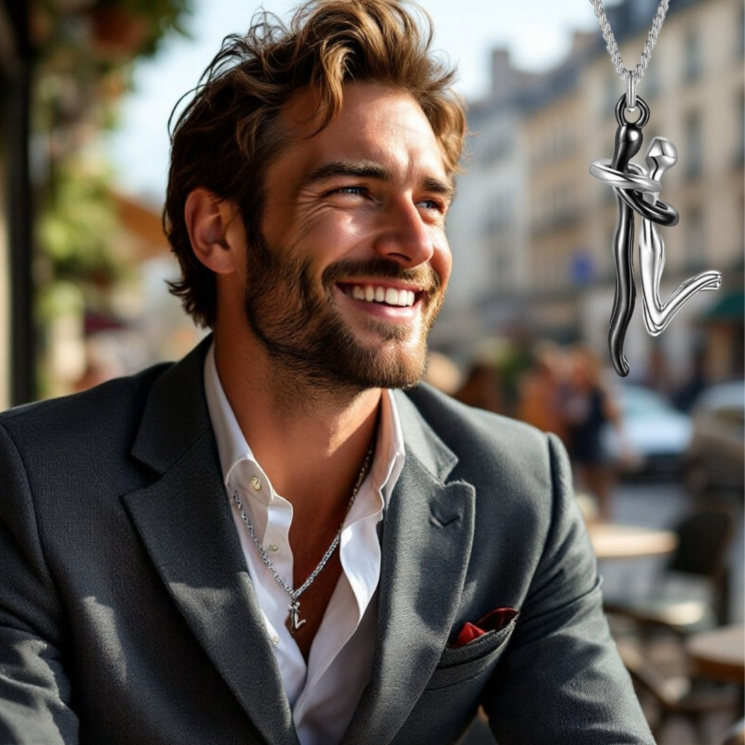 Collier homme- collier femme- couple- pendentif COUPLE AMOUREUX II™ noir argent homme elegant