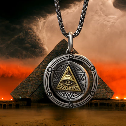 Collier homme- pendentif L'œil d'Horus NECKORUS™ pyramide ciel etrange orange