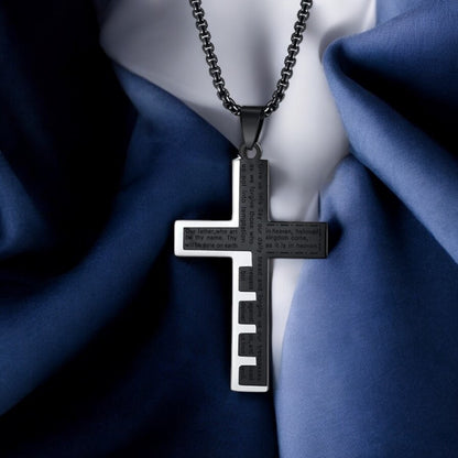 Collier homme- pendentif croix KEYCROSS™ tissu bleu