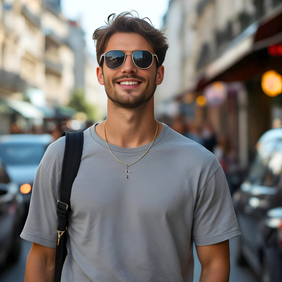 Collier homme- pendentif croix RAISED CROSS  argent  noir rue