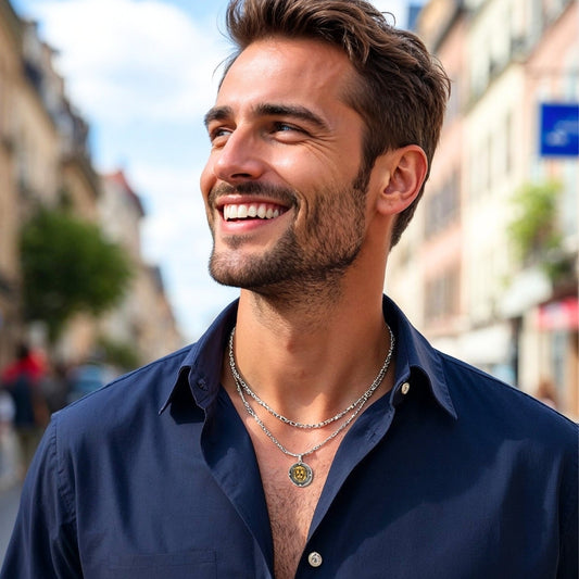 Collier homme-pendentif LEOTOP II™ chemise bleue chaine rue 