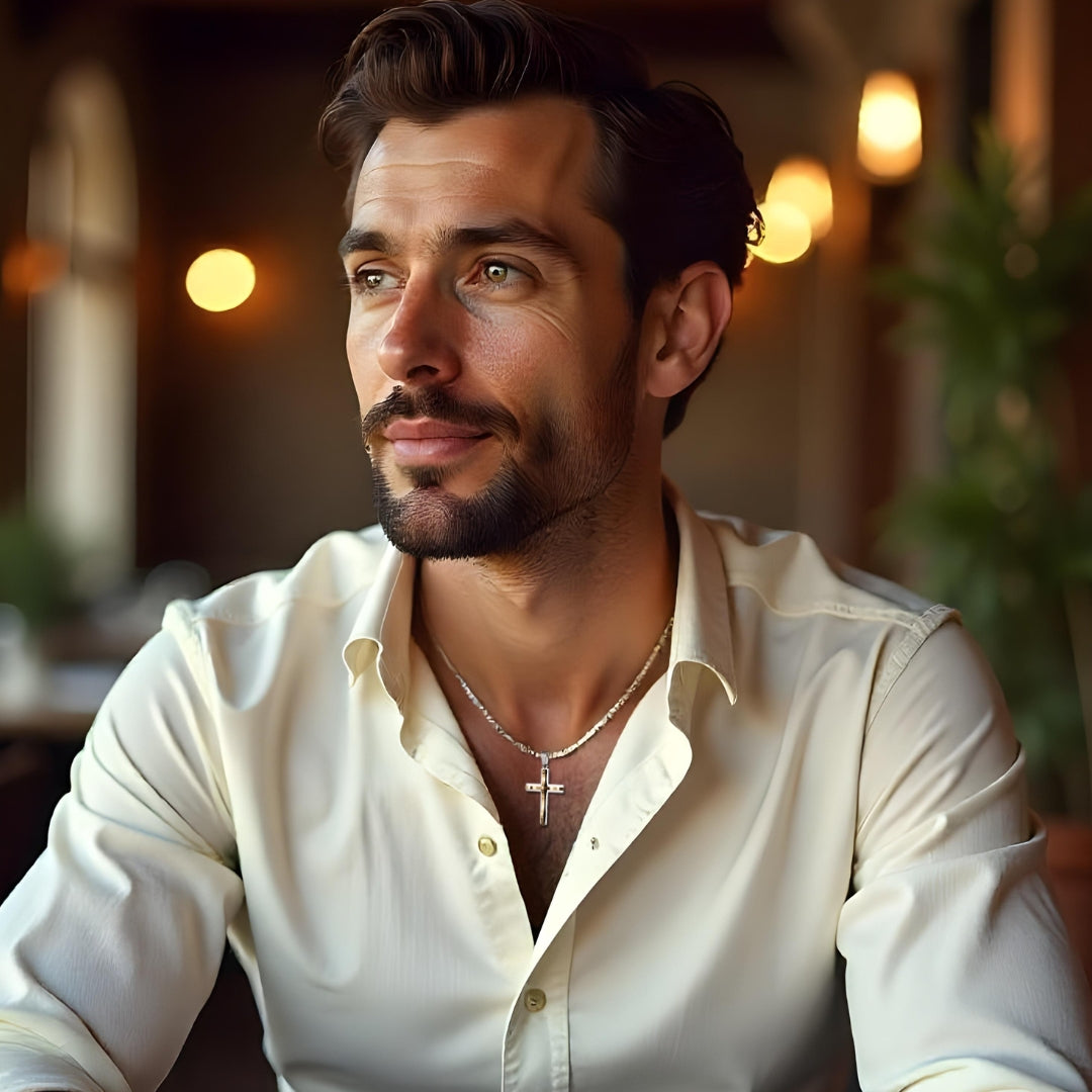 Collier homme-pendentif croix RAISED CROSS argent dore bistro 