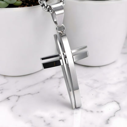 Collier homme, Pendentif Croix "Convergence" variante argent