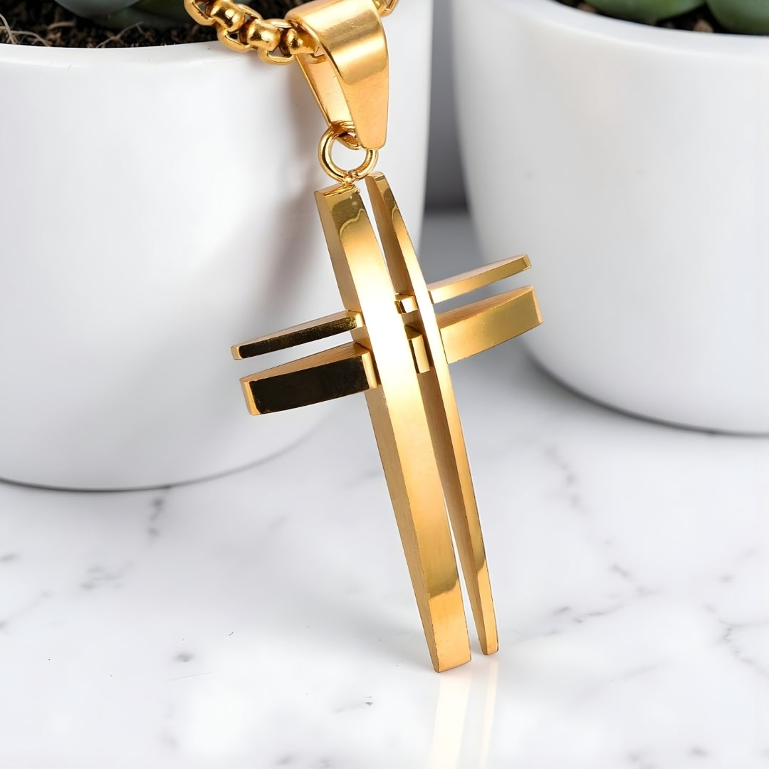 Collier homme, Pendentif Croix "Convergence" variante dore