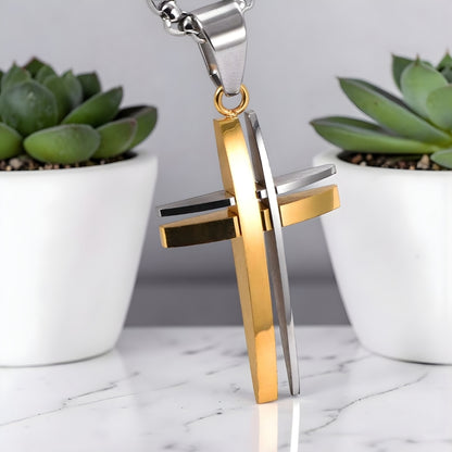 Collier homme, Pendentif Croix "Convergence" variante dore argent noire