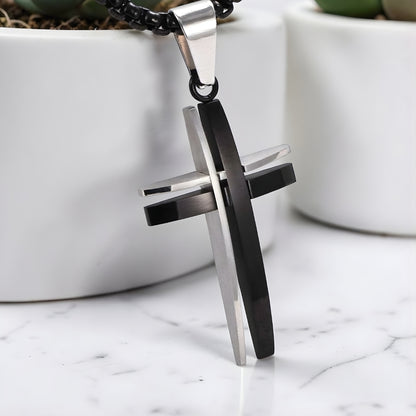 Collier homme, Pendentif Croix "Convergence" variante noir