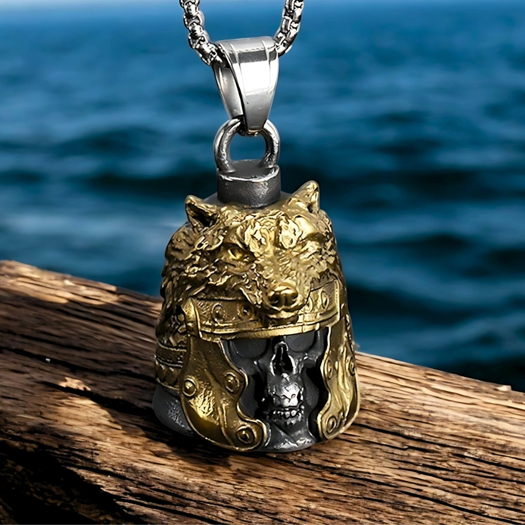 Collier homme, Pendentif Viking SKULLWOLF™ acier dore bateau viking mer