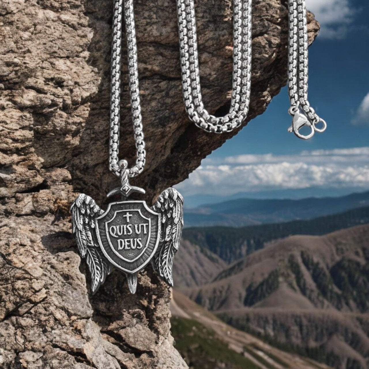 Collier homme, pendentif BOUCLIER D'ARCHANGE montagnes