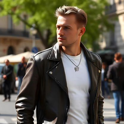 Collier homme, pendentif BOUCLIER D'ARCHANGE veste cuir homme elegant