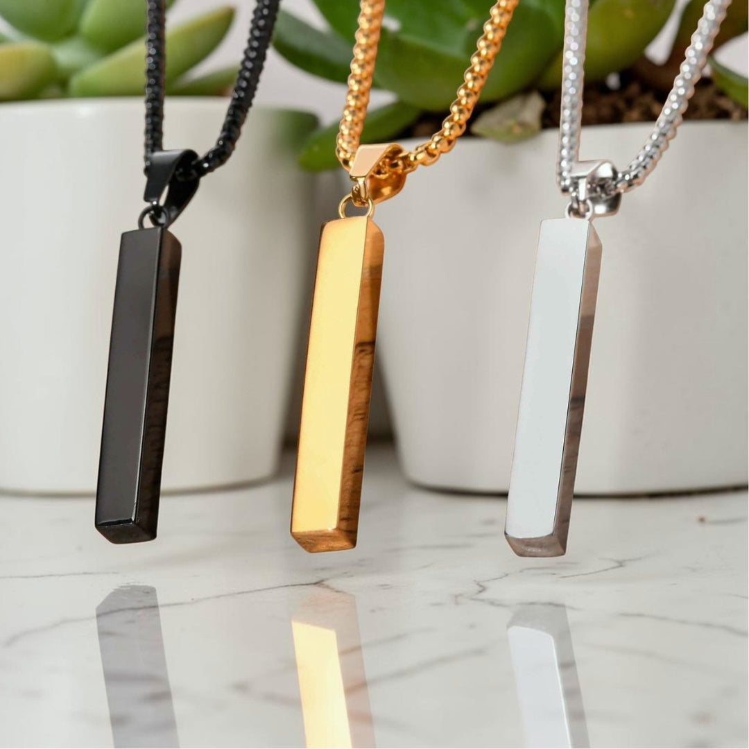Collier homme, pendentif CLASSY-BAR™  trois variantes noire dore argent