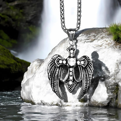 Collier homme, pendentif CROIX AILEE™ blanche rocher