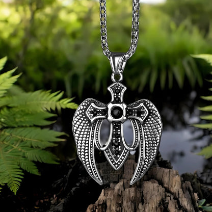 Collier homme, pendentif CROIX AILEE™ noire bois arbustes
