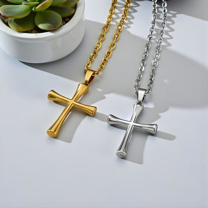 Collier homme, pendentif Croix Aura Moderne argent doré presentation ensemble