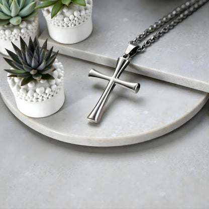 Collier homme, pendentif Croix Aura Moderne argent presentation variante