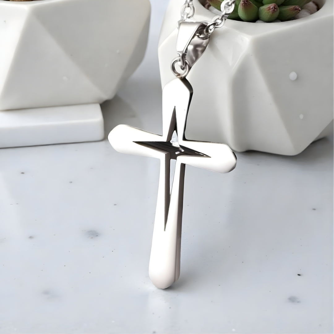 Collier homme, pendentif Croix Gladius" argent marbre variante