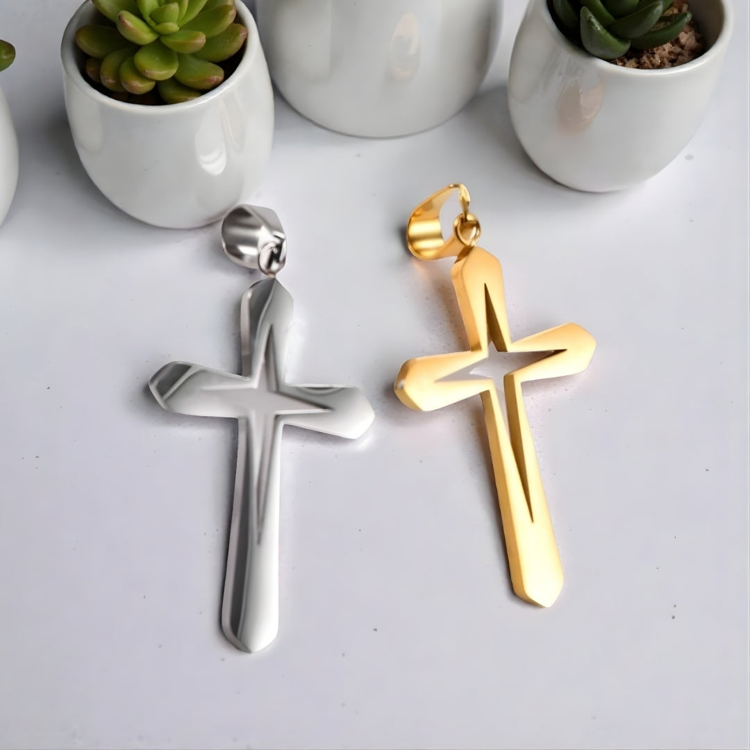 Collier homme, pendentif Croix Gladius" dore argent variantes table blanche