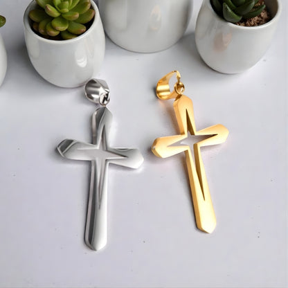 Collier homme, pendentif Croix Gladius" dore argent variantes table blanche