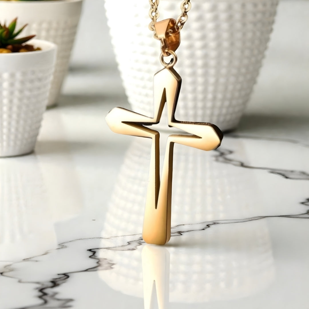 Collier homme, pendentif Croix Gladius" dore marbre variante