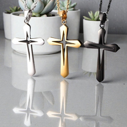 Collier homme, pendentif Croix Gladius" noir dore argent trois variantes marbre plantes