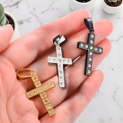 Collier homme pendentif  "Croix Stellar" variantes argent dore noir main 