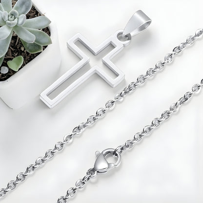 Collier homme, pendentif Croix Urbaine Ajourée argent variante