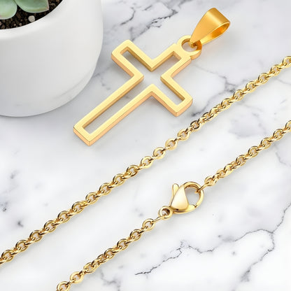 Collier homme, pendentif Croix Urbaine Ajourée dore marbre variante
