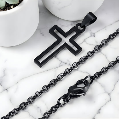 Collier homme, pendentif Croix Urbaine Ajourée noire variante