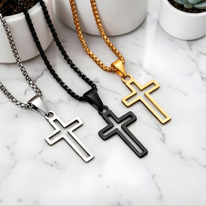 Collier homme, pendentif Croix Urbaine Ajourée trois variantes argent noire doré marbre