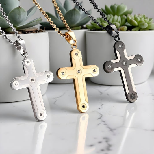 Collier homme pendentif Croix Urbaine "Armor" trois variantes argent dore noire marbre