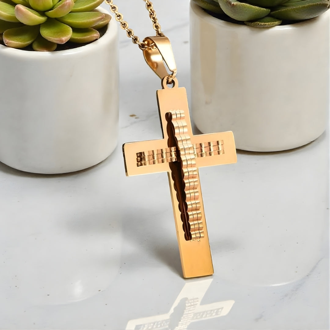 Collier homme pendentif Croix "Éclipse" argent dore