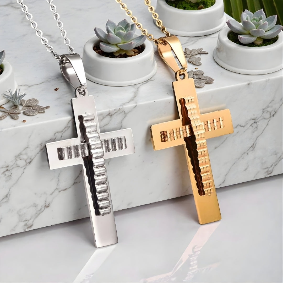 Collier homme pendentif Croix "Éclipse" argent dore variantes marbre