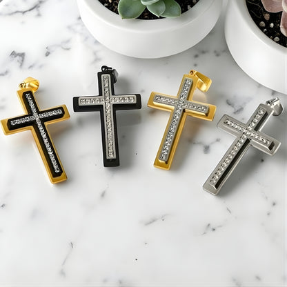 Collier homme pendentif Croix "eclat eternel" dore noir noir dore argent marbre plantes