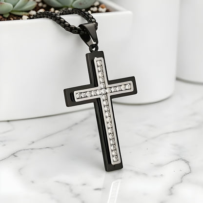 Collier homme pendentif Croix "eclat eternel" variante noir