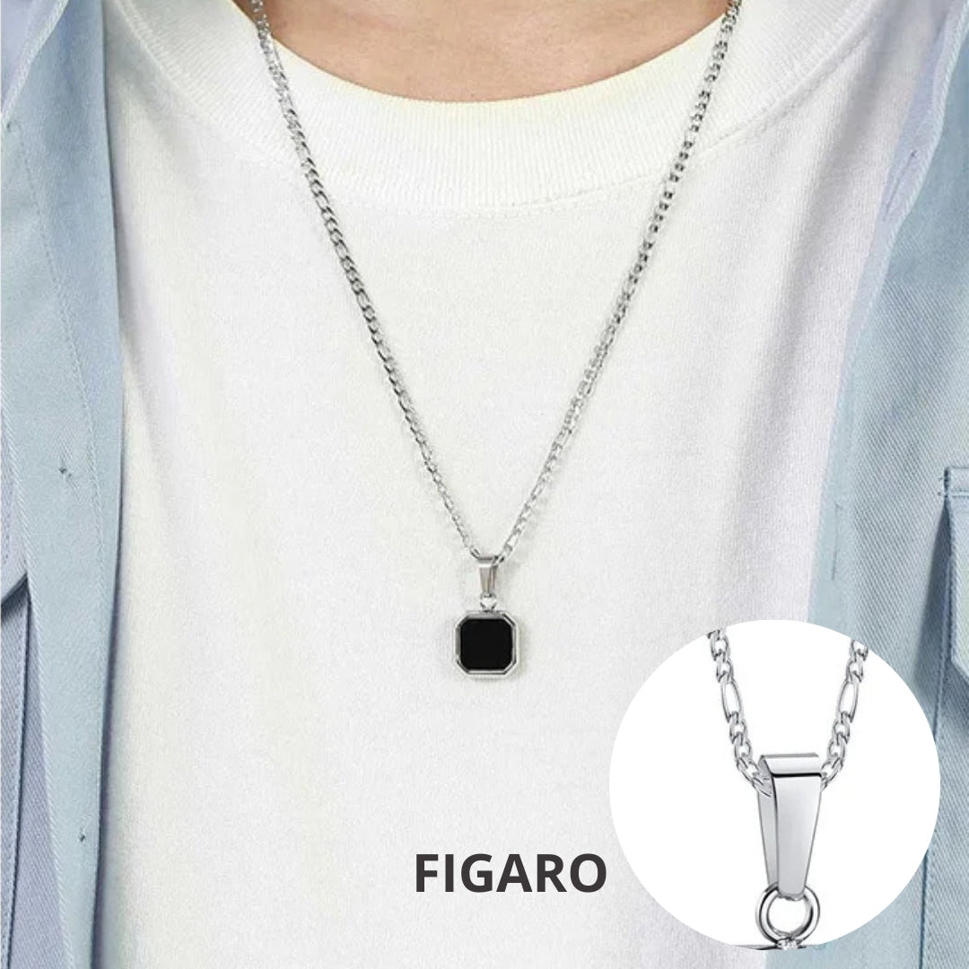 Collier homme, pendentif DARK SOUL CATCHER CARRE™ variante figaro argent
