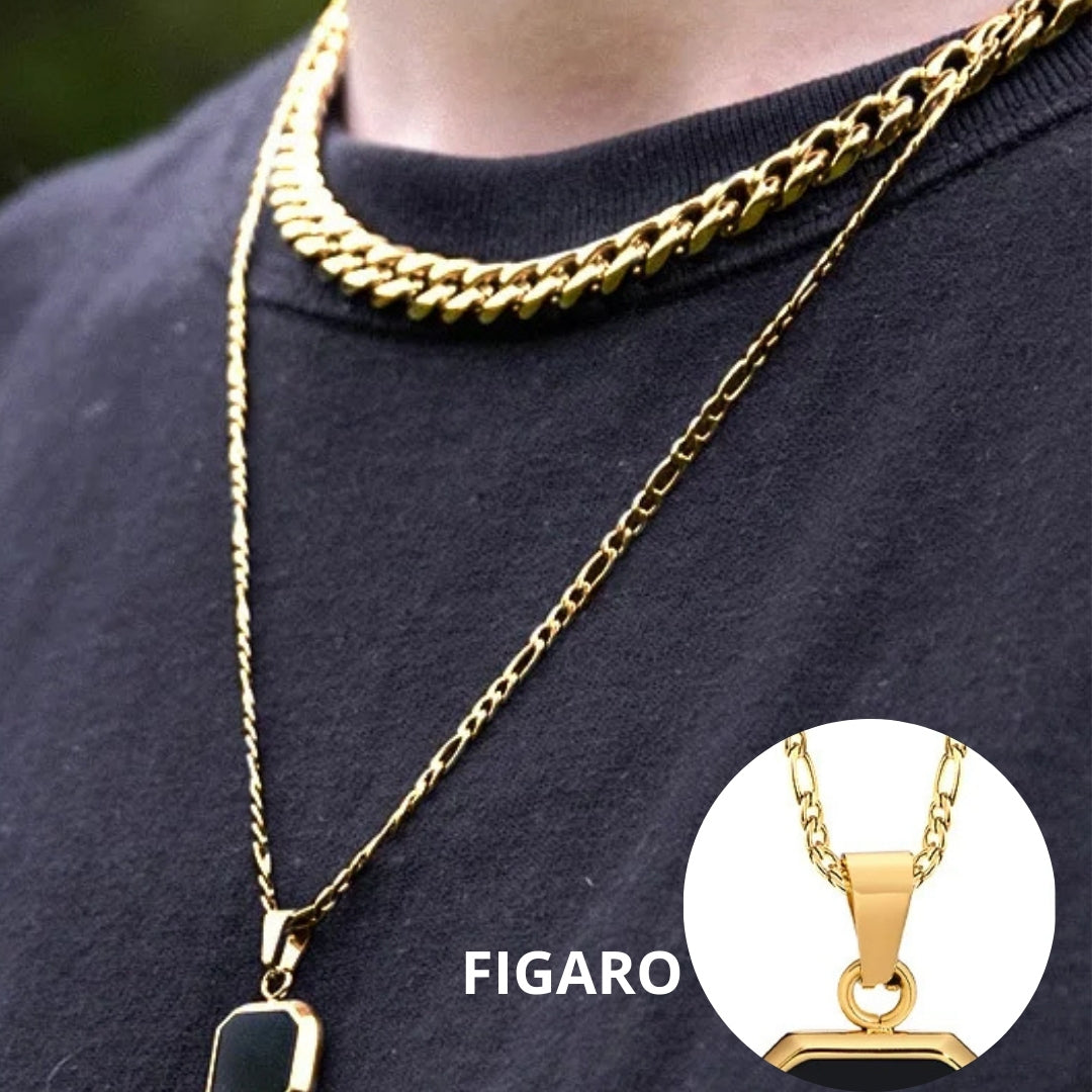 Collier homme, pendentif DARK SOUL CATCHER CARRE™ variante figaro dore