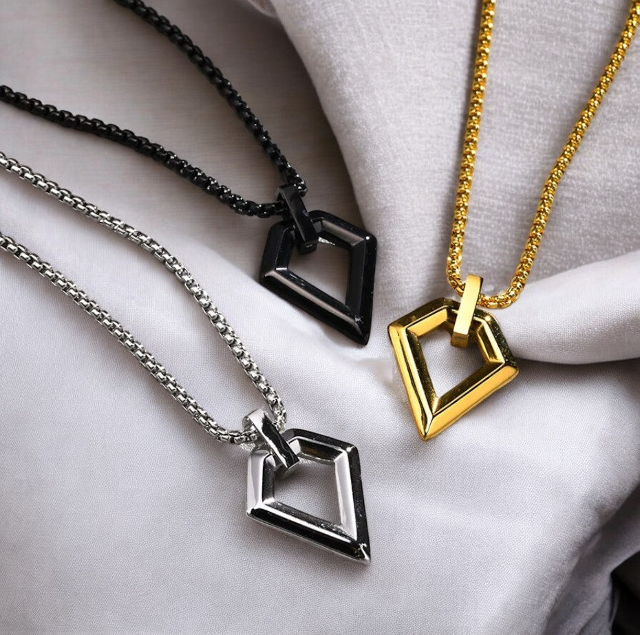 Collier homme, pendentif DIAMO™ argent noir dore tissu