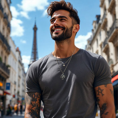 Collier homme, pendentif DRAGON MAJESTIQUE™  t-shirt gris PAris