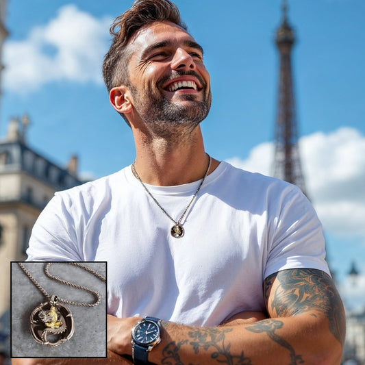 Collier homme, pendentif DRAGON PATRONUS™ t-shirt blanc tour Eiffel Paris