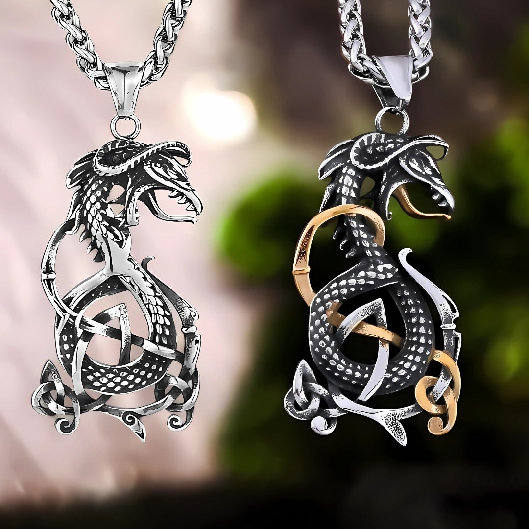Collier homme, pendentif DRAGON VORKY™ deux variantes presentation