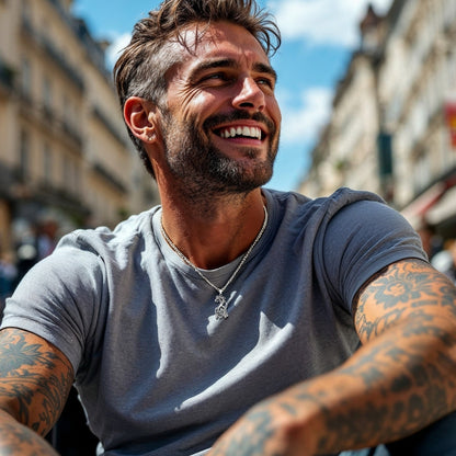 Collier homme, pendentif DRAGON VORKY™ t-shirt gris