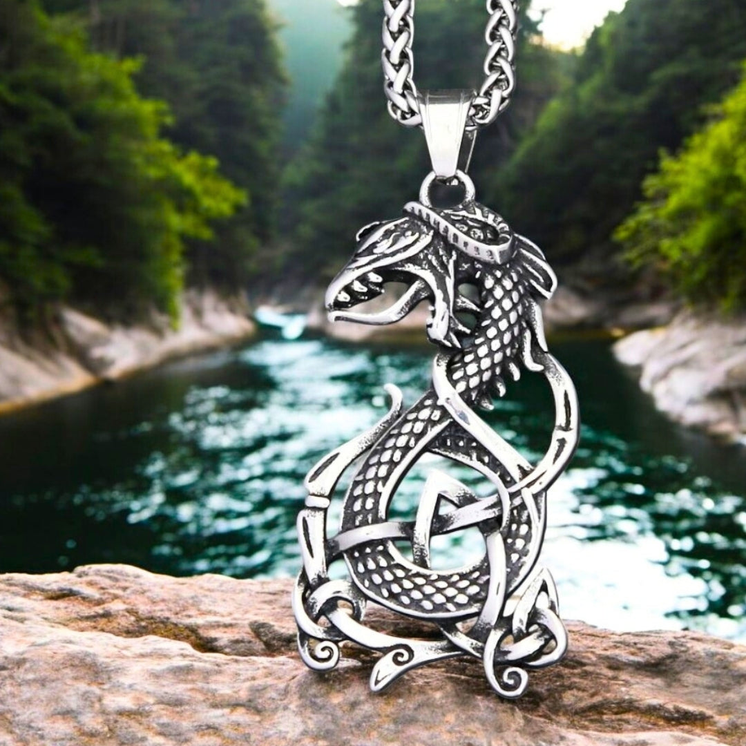 Collier homme, pendentif DRAGON VORKY™ variante argent