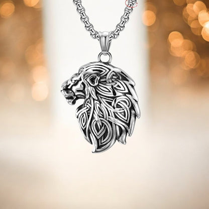 Collier homme, pendentif KELTIK LION variante argent bokeh