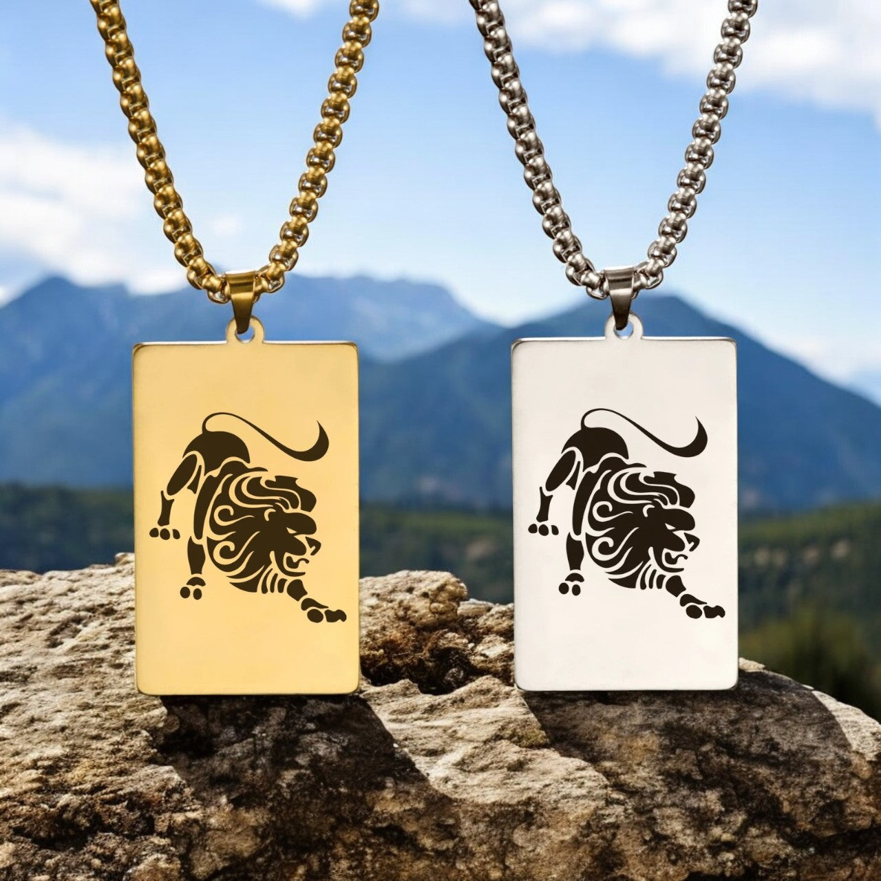 Collier homme, pendentif LEOLOOK II™  presentation variantes dor argent montagnes